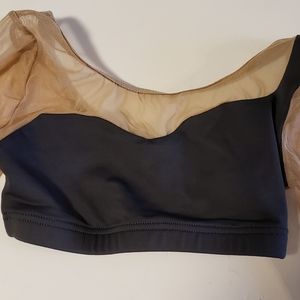 Body Wrappers Dancewear Crop Top Size 6X - 7 Sheer Nude With Dark Gray Dance New
